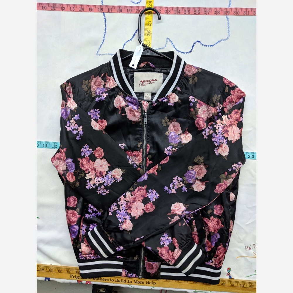 Arizona Jeans Co Black Floral Bomber Jacket - Picture 3 of 5